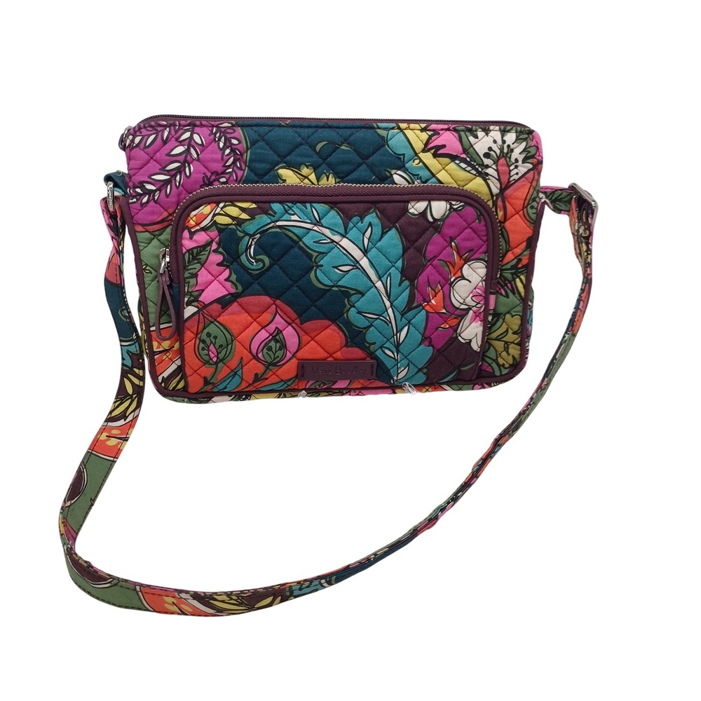 Vera Bradley Quilted Cotton Crossbody Bag Floral Paisley Multicolor Zip Purse